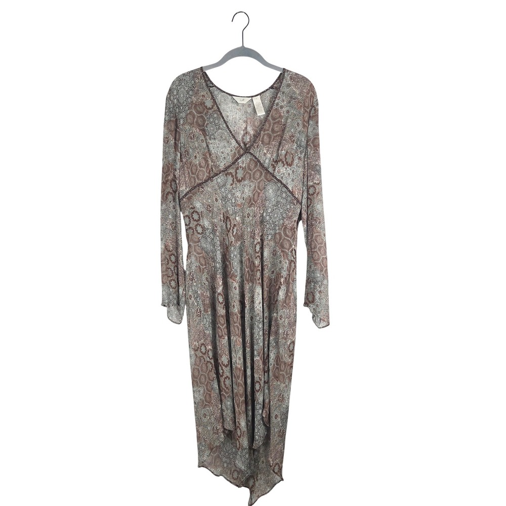 Vtg‎ Paisley Babydoll Mesh Sheer Maxi Dress 16 Boho Forest Fairy Goblincore Y2K